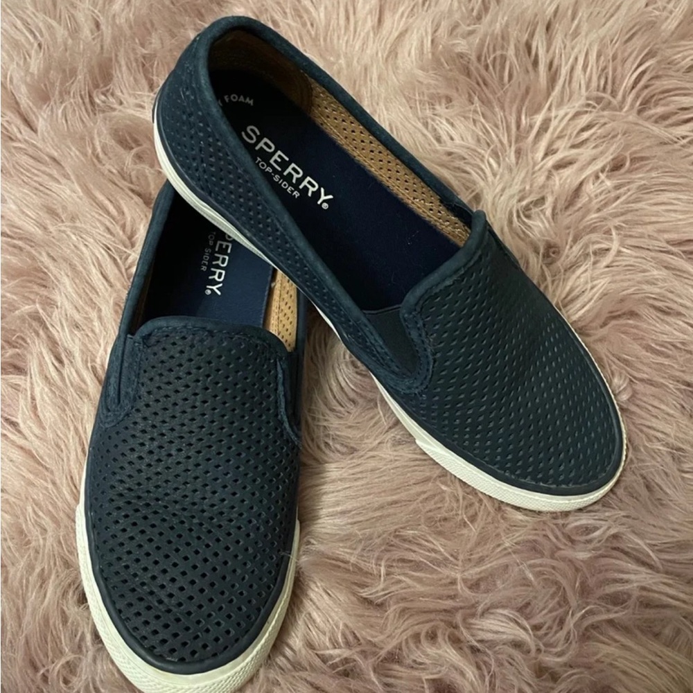 Sperry Perforated Navy Slip-Ons